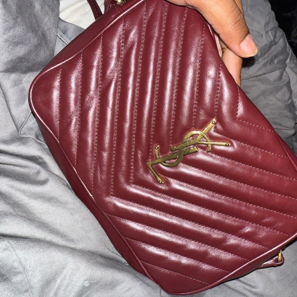 Yves Saint Laurent Quilted Crossbody Bag in Wine with Gold Hardware